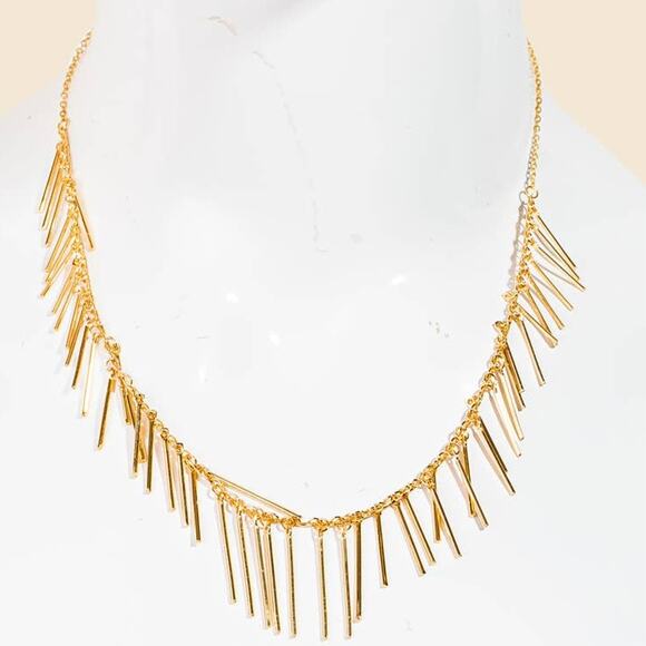 Dainty Bar Fringe Chain Necklace Gold Tone - Picture 3 of 3